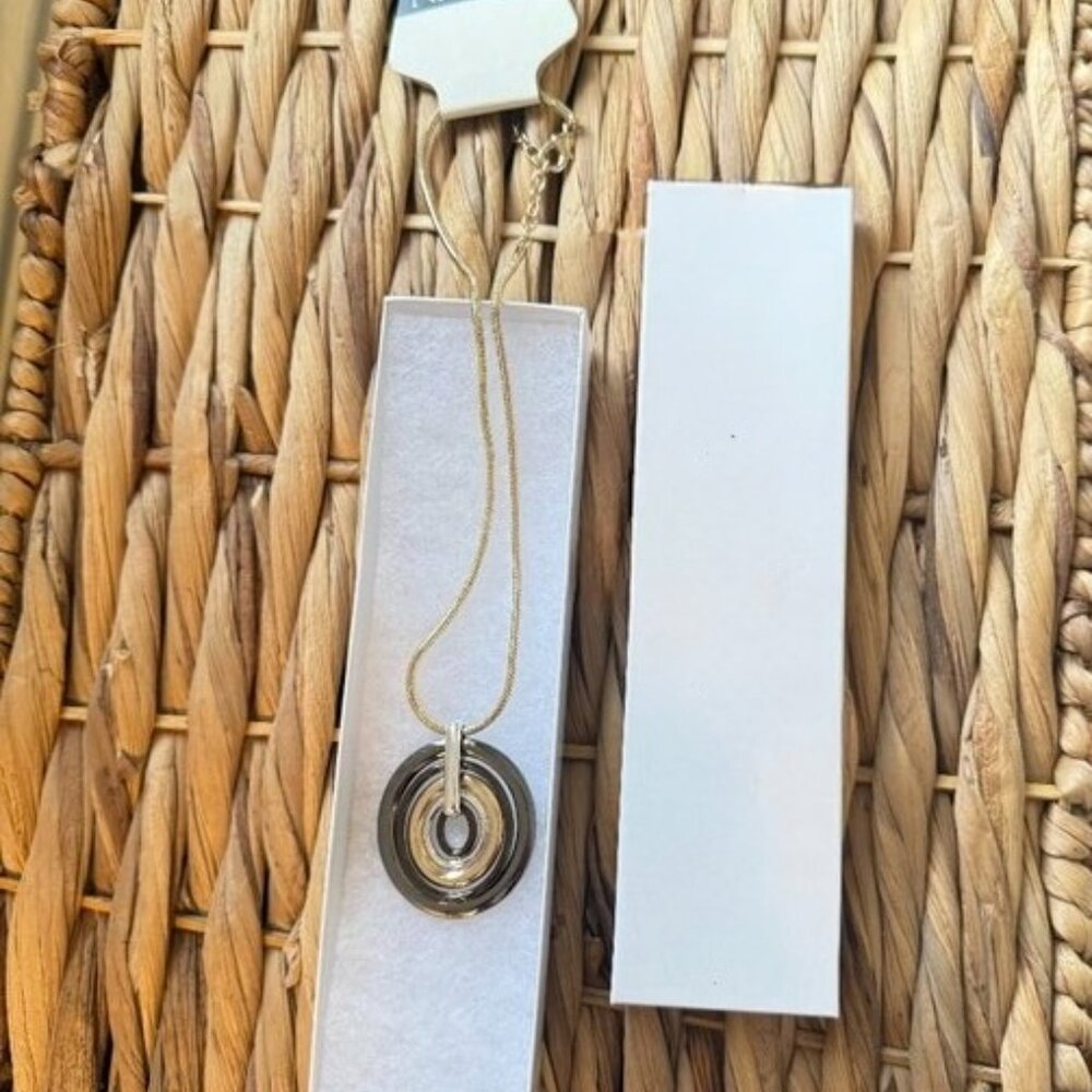 Multi-Tone Circle Pendant Necklace with Gold-tone Chain